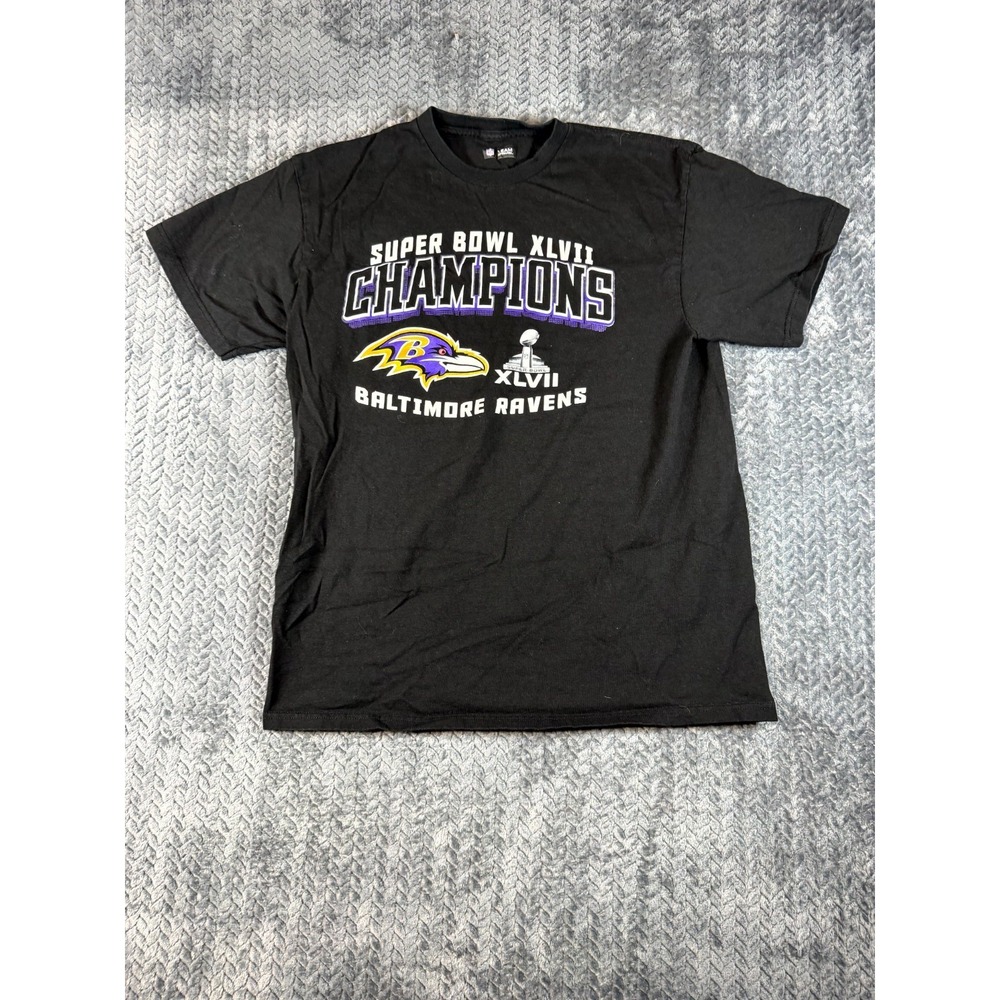 Baltimore Ravens Super Bowl XLVII Champions T Shirt Men L Black NFL Team Apparel